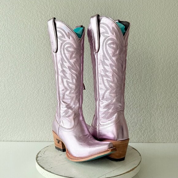 Lane SMOKESHOW Womens Cowboy Boots 7.5 Purple Metallic Western Cowgirl Mid Calf - Picture 12 of 12
